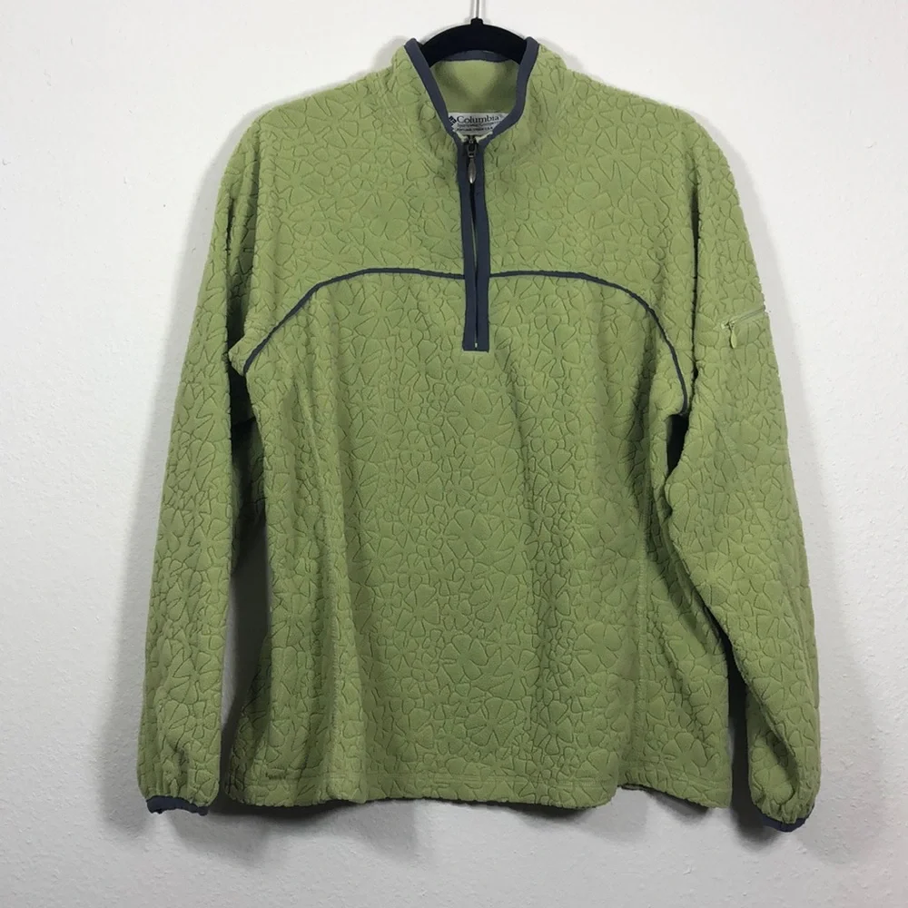 Vtg Columbia Fleece Jacket Green Flowers L - Picture 1 of 8